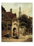 Figures by a Square in a Dutch Town Giclee Print by Jan Hendrick Verheyen