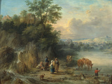A Landscape with Peasants and Cattle by a River Giclee Print by Theobald Michau
