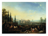 Extensive Landscape with Falconers and Figures Dancing reproduction procédé giclée par Jan Peeter van Bredael