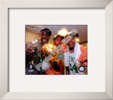 Kevin Garnett, Ray Allen, & Paul Pierce with the 2007-08 NBA Champion trophy Framed Photographic Print