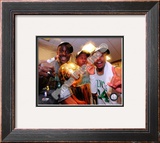 Kevin Garnett, Ray Allen, & Paul Pierce with the 2007-08 NBA Champion trophy Framed Photographic Print