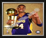 Kobe Bryant Game Five of the 2009 NBA Finals With Championship Trophy Framed Photographic Print