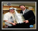Sidney Crosby & Mario Lemieux Game 7 - 2008-09 NHL Stanley Cup Finals With Trophy Framed Photographic Print
