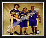 Pau Gasol, Kobe Bryant, & Lamar Odom Game 5 - 2009 NBA Finals With Championship Trophy (31) Framed Photographic Print