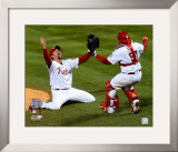 Brad Lidge and Carlos Ruiz celebrate Final Out of the 2008 World Series Framed Photographic Print
