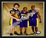 Pau Gasol, Kobe Bryant, & Lamar Odom Game 5 - 2009 NBA Finals With Championship Trophy (31) Framed Photographic Print