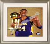 Kobe Bryant Game Five of the 2009 NBA Finals With Championship Trophy Framed Photographic Print