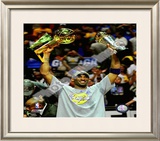 Kobe Bryant Game 5 - 2009 NBA Finals With MVP & Championship Trophies Framed Photographic Print