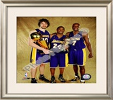 Pau Gasol, Kobe Bryant, & Lamar Odom Game 5 - 2009 NBA Finals With Championship Trophy (31) Framed Photographic Print