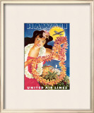 Hawaii via United Airlines Framed Giclee Print by Feher 