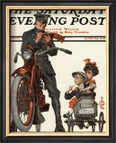 Motorcycle Cop and Kids, c.1922 Framed Giclee Print by Joseph Christian Leyendecker