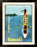 United Airlines, Hawaii Outrigger Framed Giclee Print