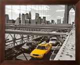 Yellow Cab on Brooklyn Bridge Poster by Henri Silberman