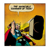 Marvel Comics Retro: Mighty Thor Comic Panel, Throwing Hammer (aged) Poster