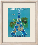 Air France: Eiffel Tower and Paris Monuments, c.1952 Estampe encadrée par Bernard Villemot