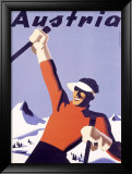 Austria Ski Vacation Innrammet Giclee-trykk av Joseph Binder