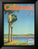 Santa Fe Railroad: California, Pacific Coastline and Spanish Mission Innrammet Giclee-trykk av Oscar M. Bryn