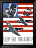 WWII, Keep 'Em Rolling P-39 Lámina giclée enmarcada