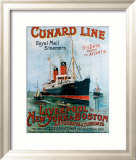 Cunard Line, Liverpool to New York Estampe encadrée par R.m Neville Cumming