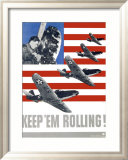 WWII, Keep 'Em Rolling P-39 Lámina giclée enmarcada