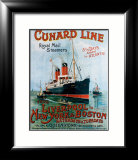 Cunard Line, Liverpool to New York Estampe encadrée par R.m Neville Cumming