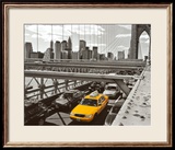 Yellow Cab on Brooklyn Bridge Poster par Henri Silberman