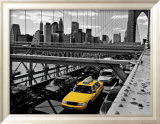 Yellow Cab on Brooklyn Bridge Poster av Henri Silberman