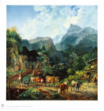 Morning in a Tirolese Village Trykk-samleobjekter av Johann Heinrich Bürkel Morning in a Tirolese Village Trykk-samleobjekter av Johann Heinrich Bürkel