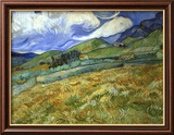Wheatfield and Mountains, c.1889 Gerahmter Giclée-Druck von Vincent van Gogh