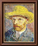 Self-Portrait with a Straw Hat, c.1888 Framed Giclee Print by Vincent van Gogh