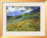Wheatfield and Mountains, c.1889 Gerahmter Giclée-Druck von Vincent van Gogh