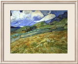 Wheatfield and Mountains, c.1889 Gerahmter Giclée-Druck von Vincent van Gogh