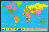 World Map - Children's Lamina Framed Poster