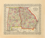County Map of Georgia and Alabama, 1868 Premium Giclee Print by S.A. Mitchell