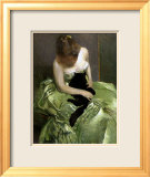 Woman in Green Dress with Black Cat Estampe encadrée par John White Alexander