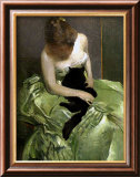 Woman in Green Dress with Black Cat Estampe encadrée par John White Alexander