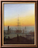 Ships in Greifswald Harbor Estampe encadrée par Caspar David Friedrich