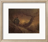 Two Man Contemplating the Moon Estampe encadrée par Caspar David Friedrich