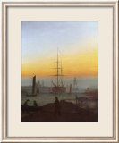 Ships in Greifswald Harbor Estampe encadrée par Caspar David Friedrich