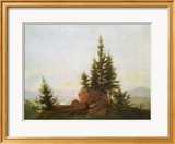 View of the Elbe Valley Estampe encadrée par Caspar David Friedrich