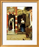 Patio holandés de una casa en Delft Lámina giclée enmarcada por Pieter de Hooch