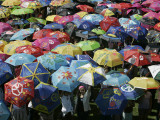 School Children Hold Up their Umbrellas after Taking Part in Umbrellas for Peace March, St. Helena Photographic Print