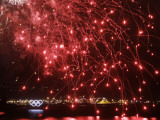 Fireworks Explode over the Olympic Rings During the Opening Ceremony of the Vancouver 2010 Olympics Photographic Print