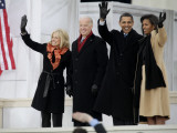 Barack Obama, Joe Biden and Their Wives Wave During the Inaugural Celebration at Lincoln Memorial Photographic Print