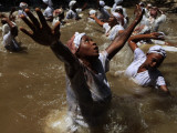Voodoo Believers Perform a Ceremony at a Sacred Pool in Souvenance, Haiti Photographic Print