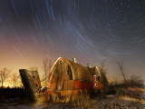 45-Minute Exposure for Circular Star Tracks over This Run-Down Barn Near Iron River, Wisconsin Photographic Print