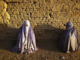 Afghan Women Clad in Burqas Beg for Alms Along a Street in Kabul, Afghanistan Photographic Print