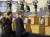 President Obama and First Lady File Past Crosses at a Memorial for Victims of Fort Hood Shooting Photographic Print