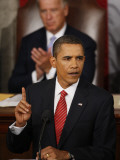 President Barack Obama Gestures While Delivering Speech on Healthcare to Joint Session of Congress Photographic Print
