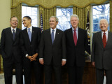 President-Elect Barack Obama is Welcomed by President George W. Bush for a Meeting at White House Photographic Print